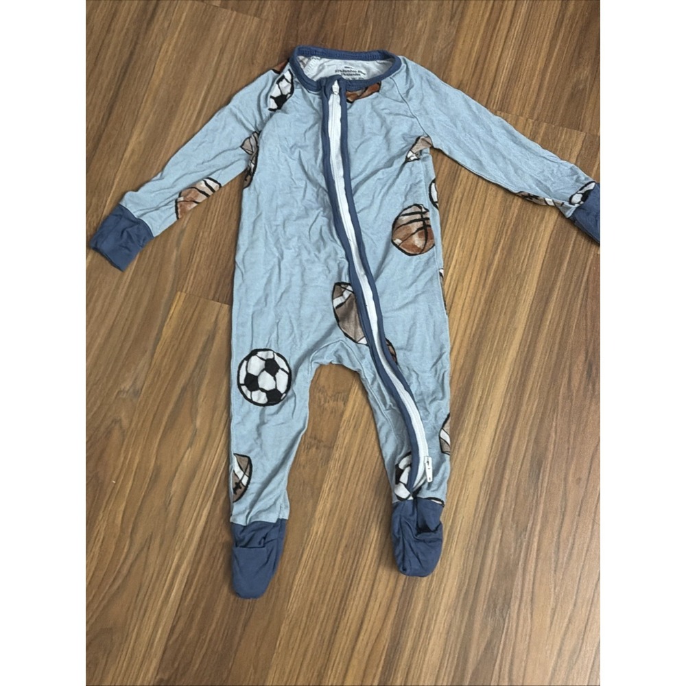 Bamboo Baby Boys 3-6 Months Sports Football Soccer Footed Sleeper Pajamas VGC